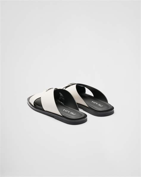 Chalk White Saffiano Leather Crisscross Sandals